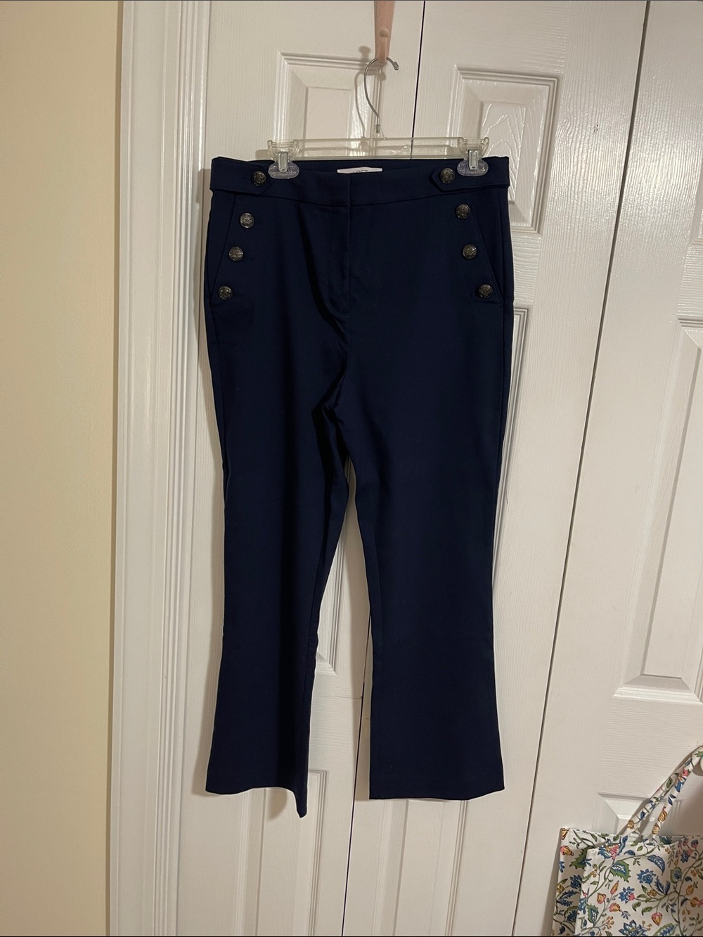 LOFT Navy Straight-Leg Ponte Pants with Sailor Buttons